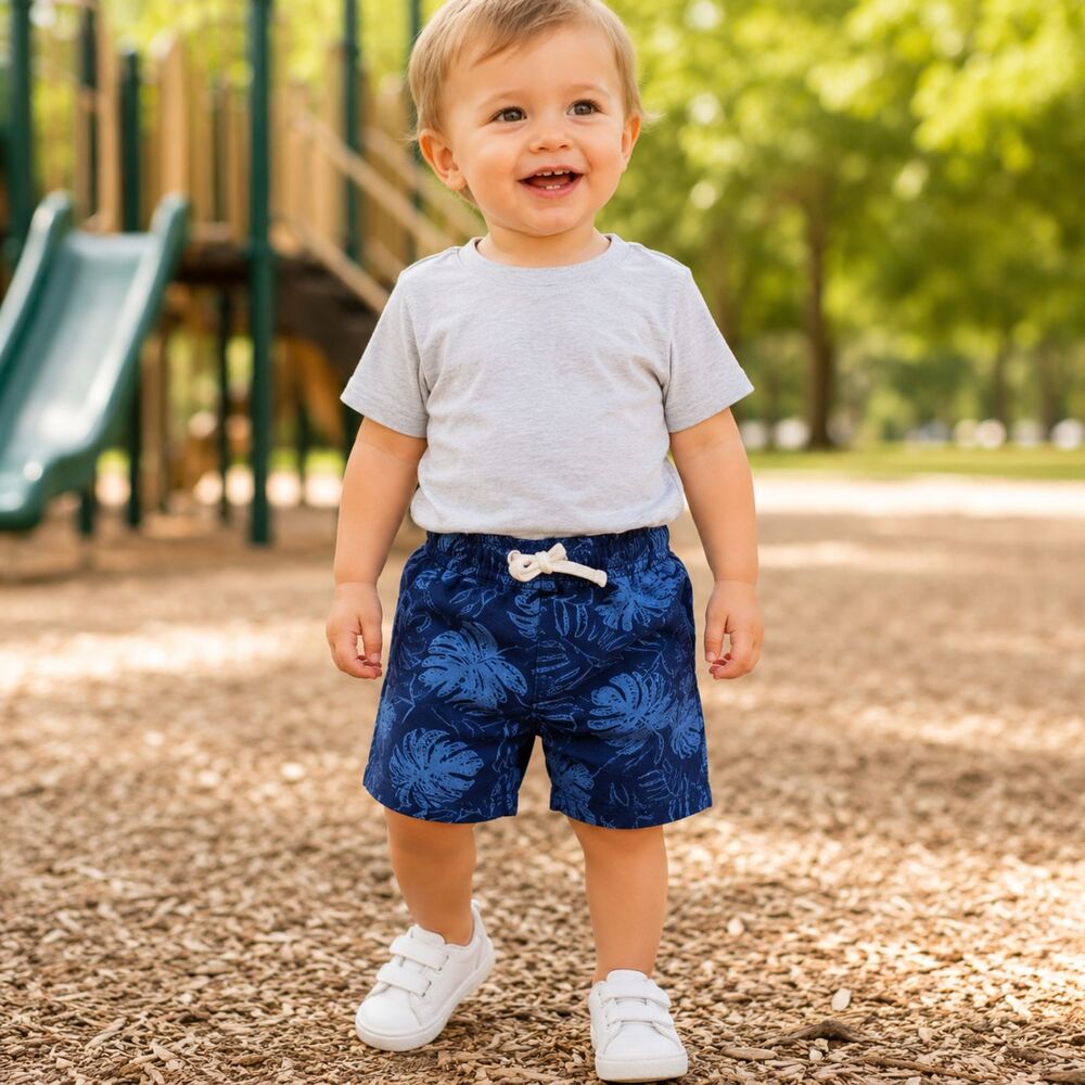 Toddler Boys Shorts 18M Navy Blue Tropical Leaf Print Cotton Pull On Carter's